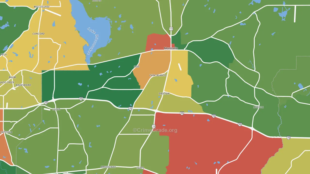 Jefferson County, FL Map of Drug-Related Crime Rates