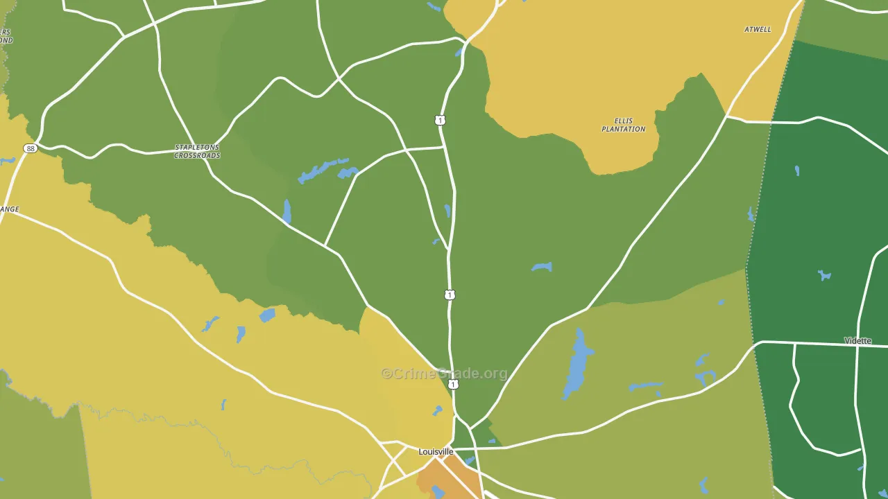 Jefferson County, GA Map of Drug-Related Crime Rates