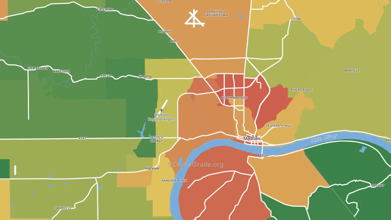 Jefferson County, IN Map of Drug-Related Crime Rates