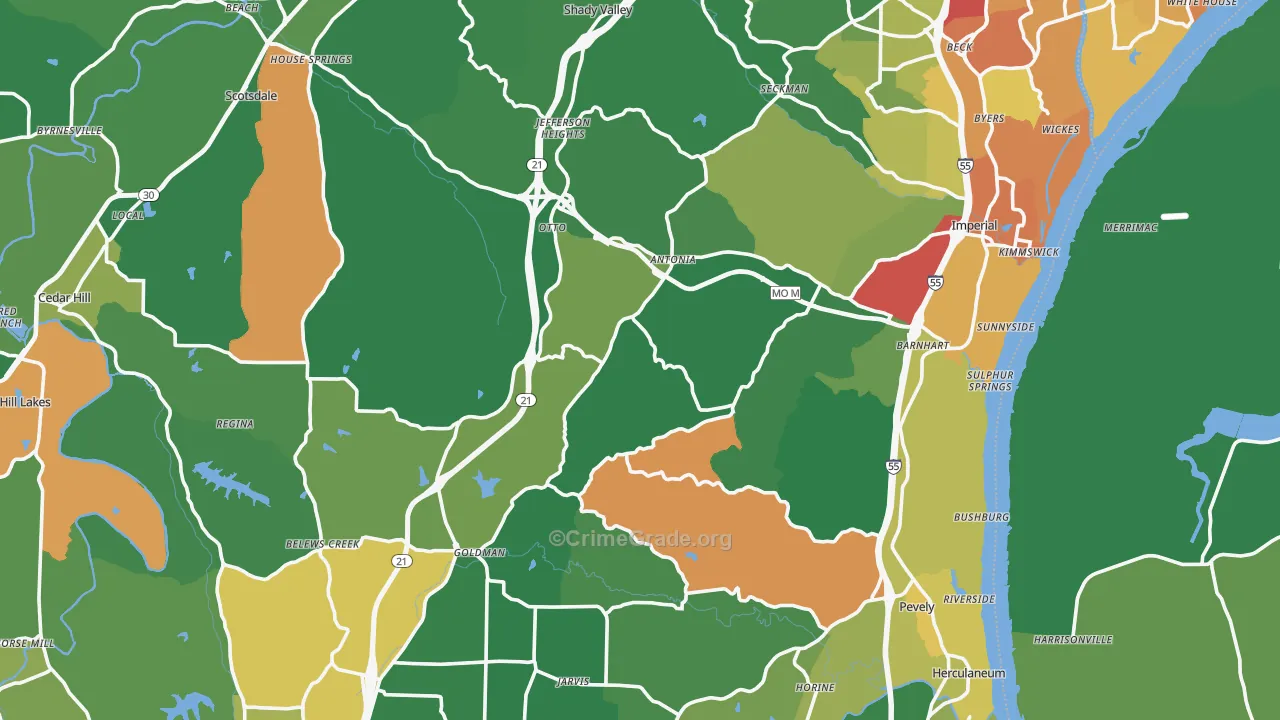 Jefferson County, MO Map of Drug-Related Crime Rates