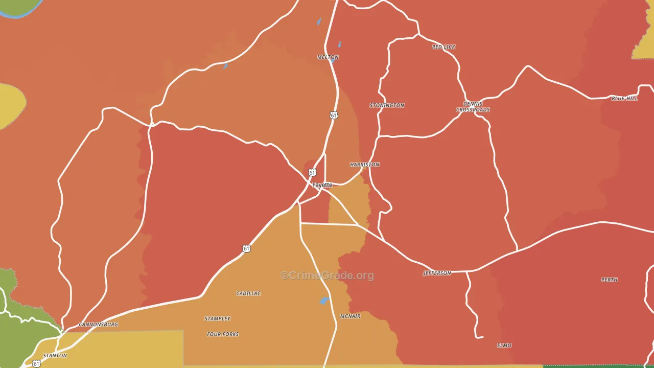 Jefferson County, MS Map of Drug-Related Crime Rates