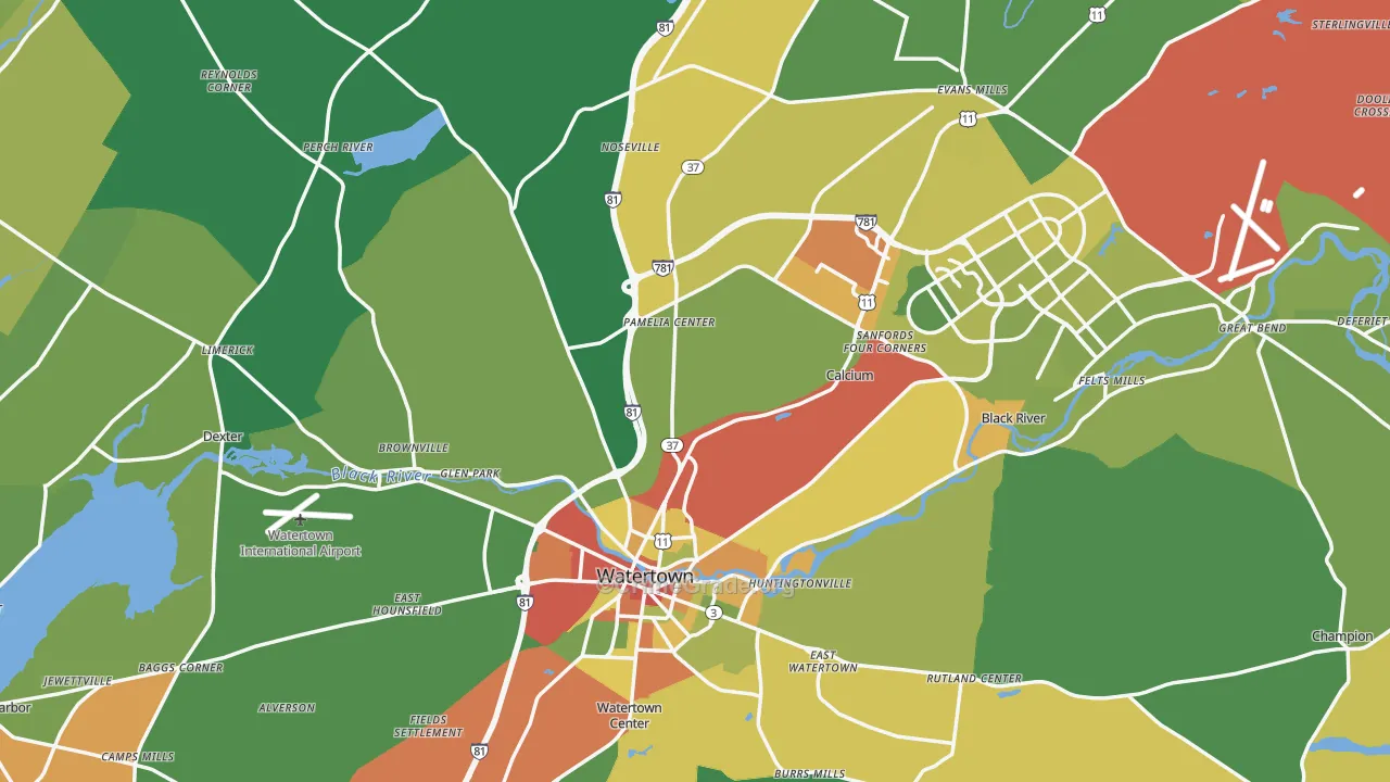 Jefferson County, NY Map of Drug-Related Crime Rates