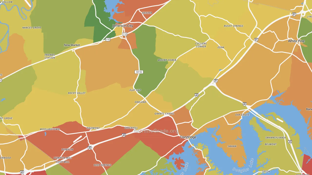 Jefferson County, TN Map of Drug-Related Crime Rates