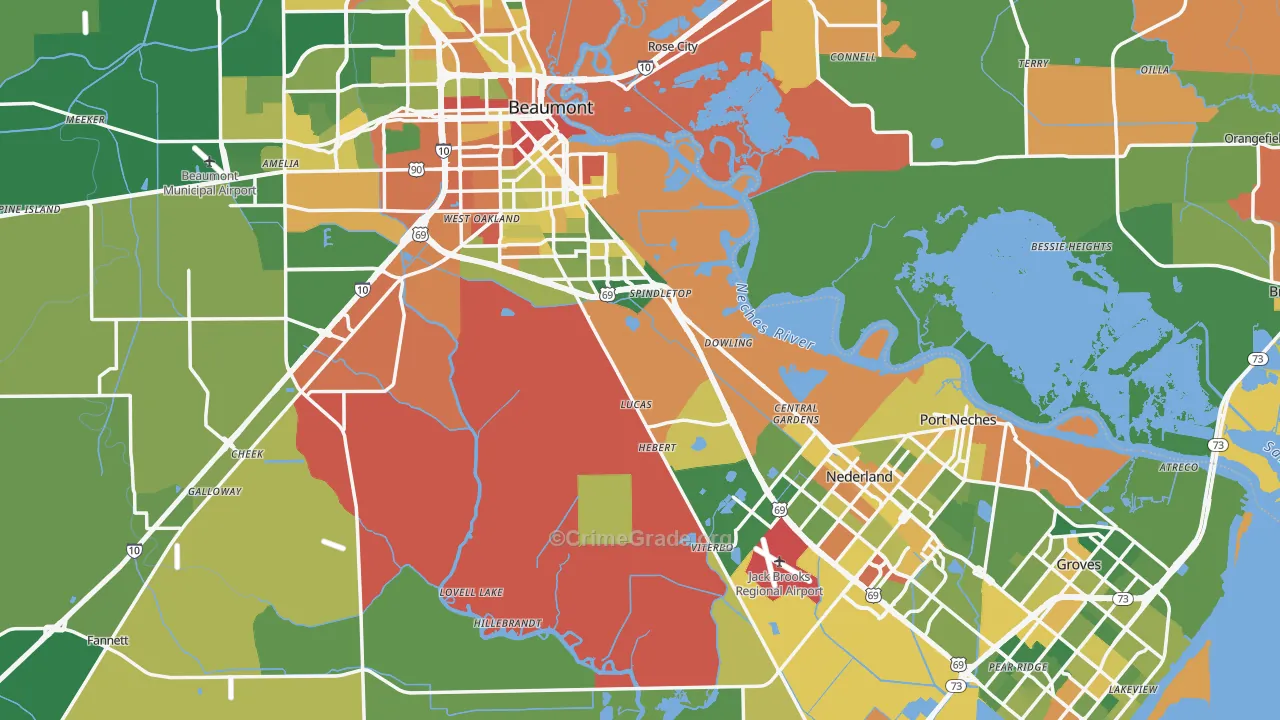 Jefferson County, TX Map of Drug-Related Crime Rates