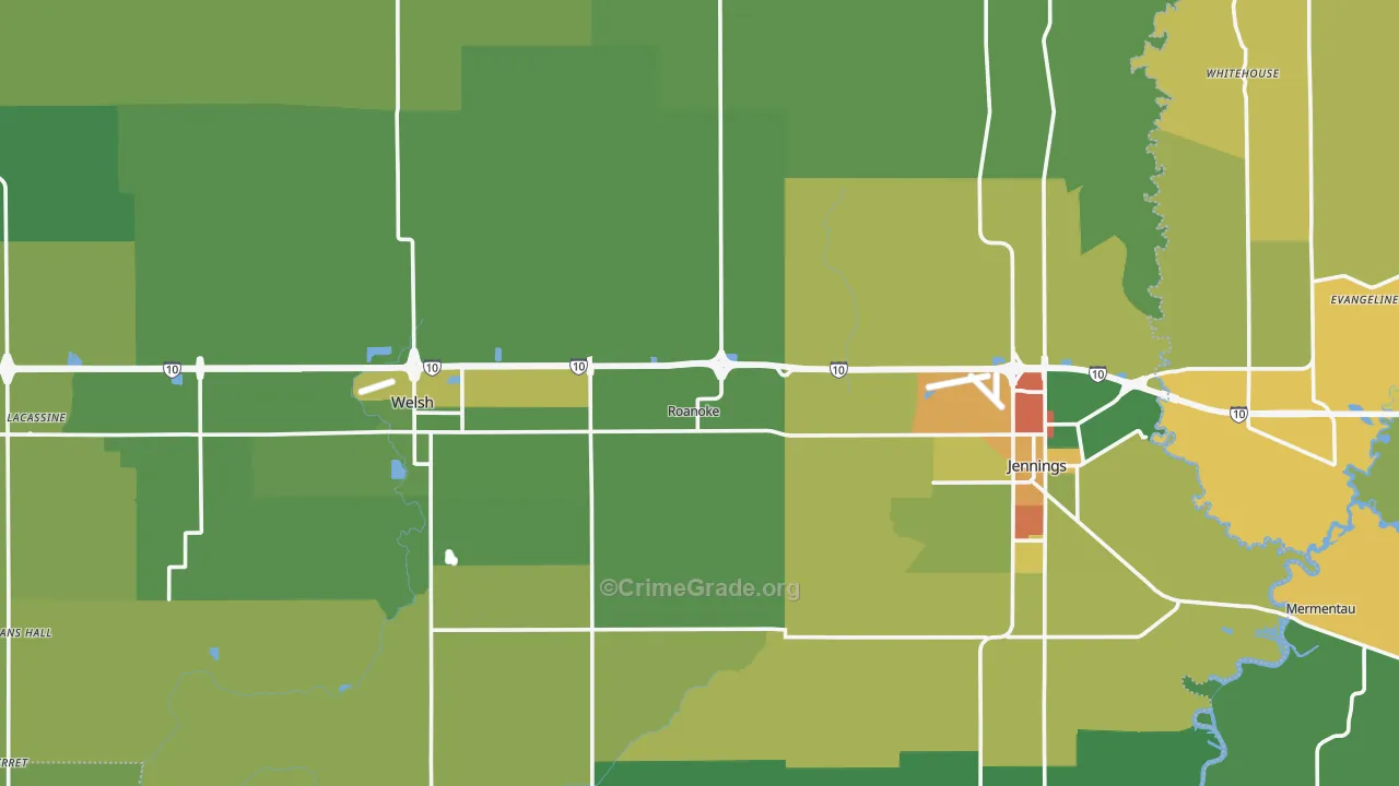Jefferson Davis Parish, LA Map of Drug-Related Crime Rates