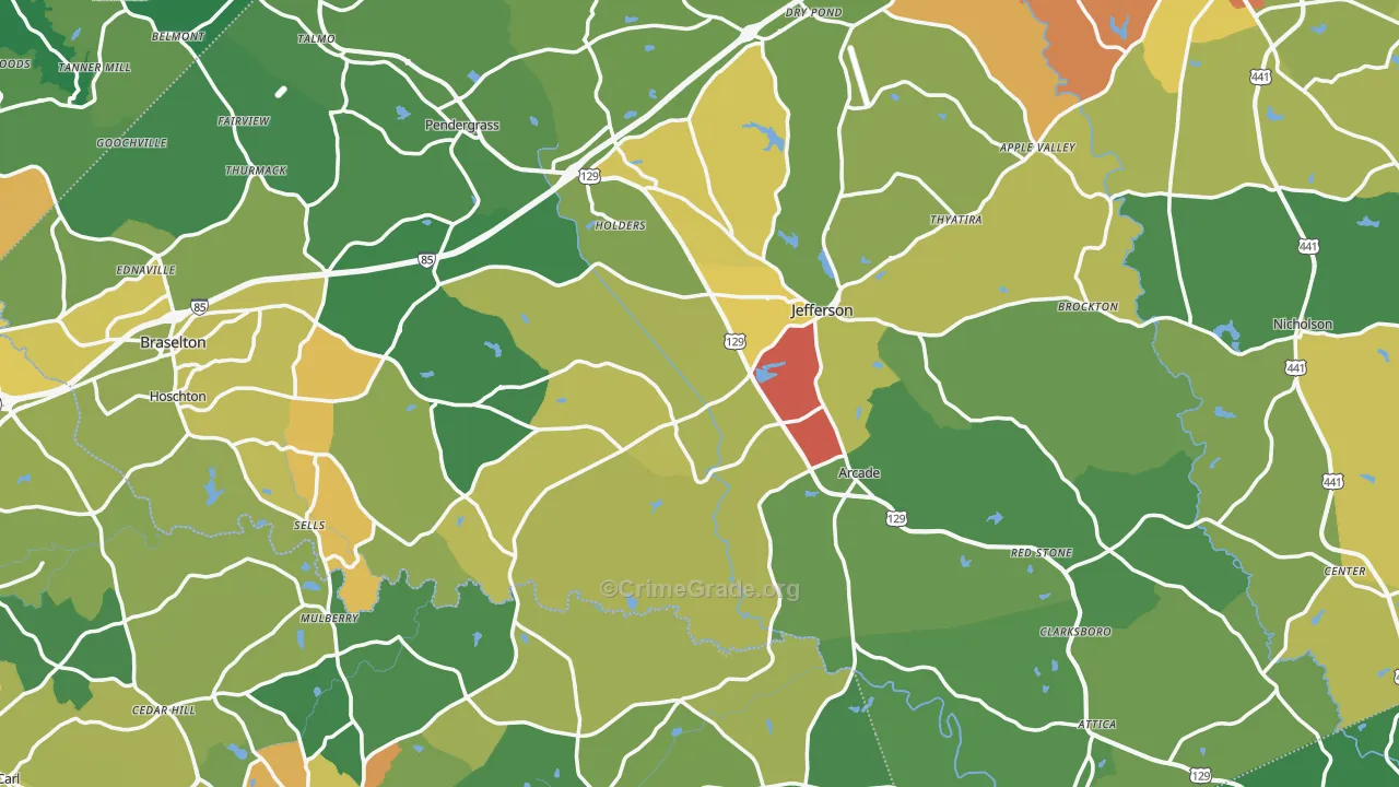 Jefferson, GA Map of Drug-Related Crime Rates