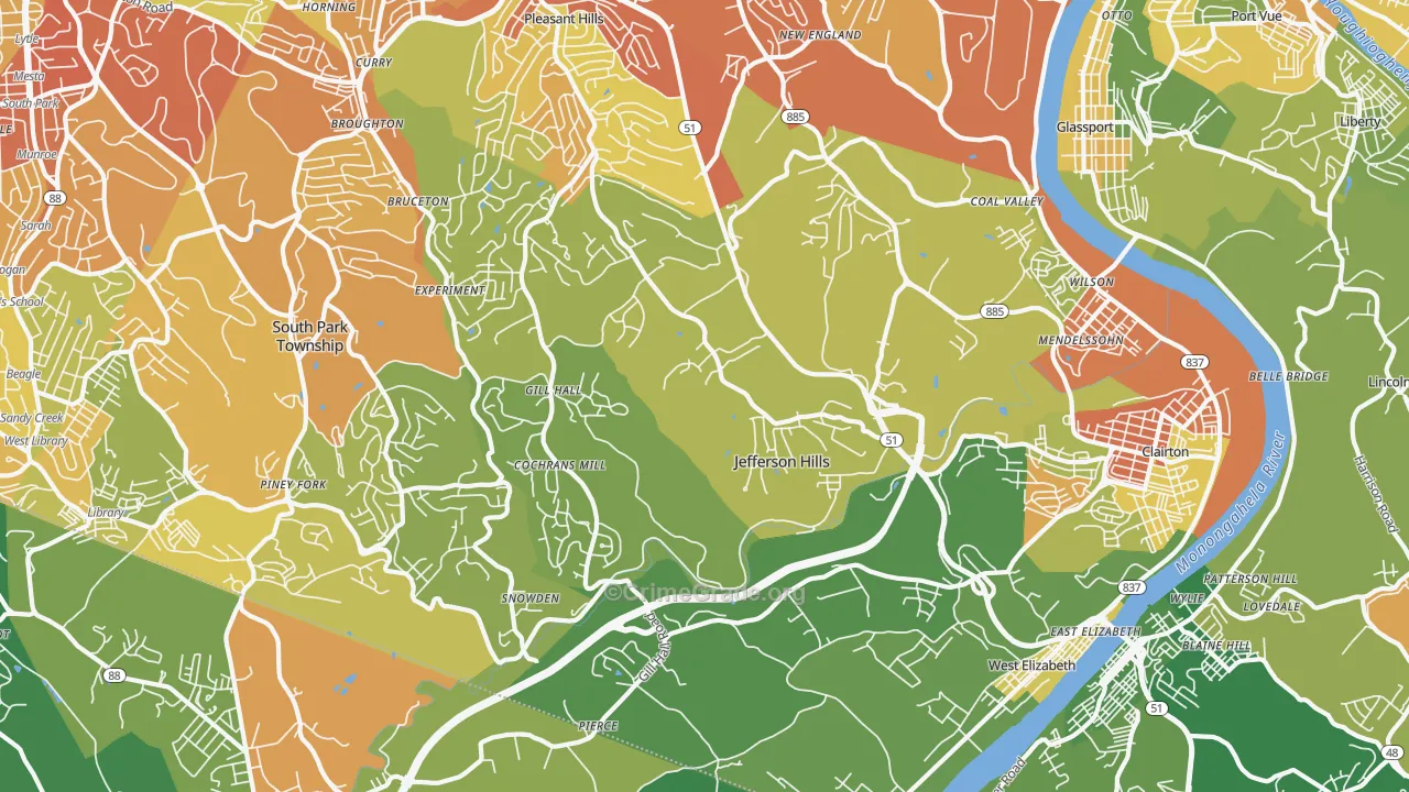 Jefferson Hills, PA Map of Drug-Related Crime Rates