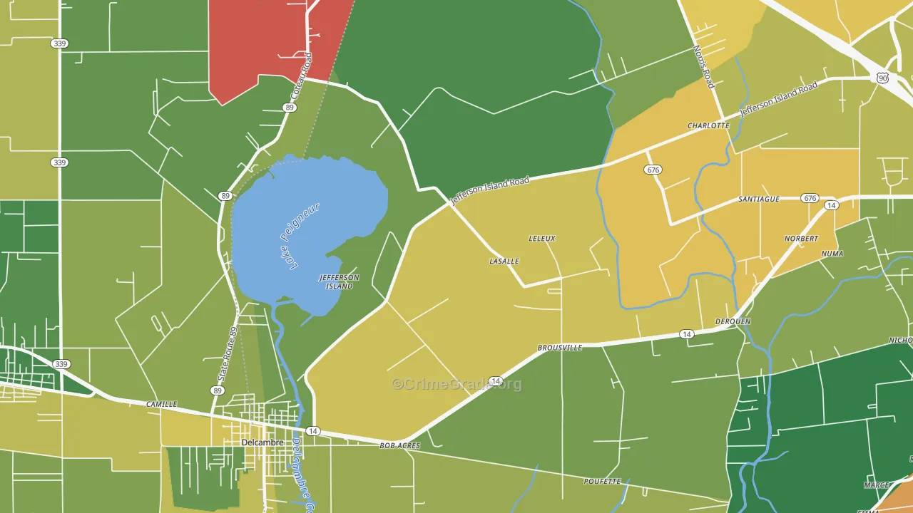 Jefferson Island, LA Map of Drug-Related Crime Rates