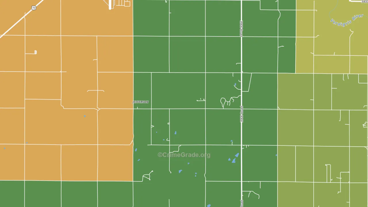 Jefferson, KS Map of Drug-Related Crime Rates