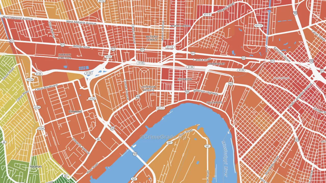 Jefferson, LA Map of Drug-Related Crime Rates