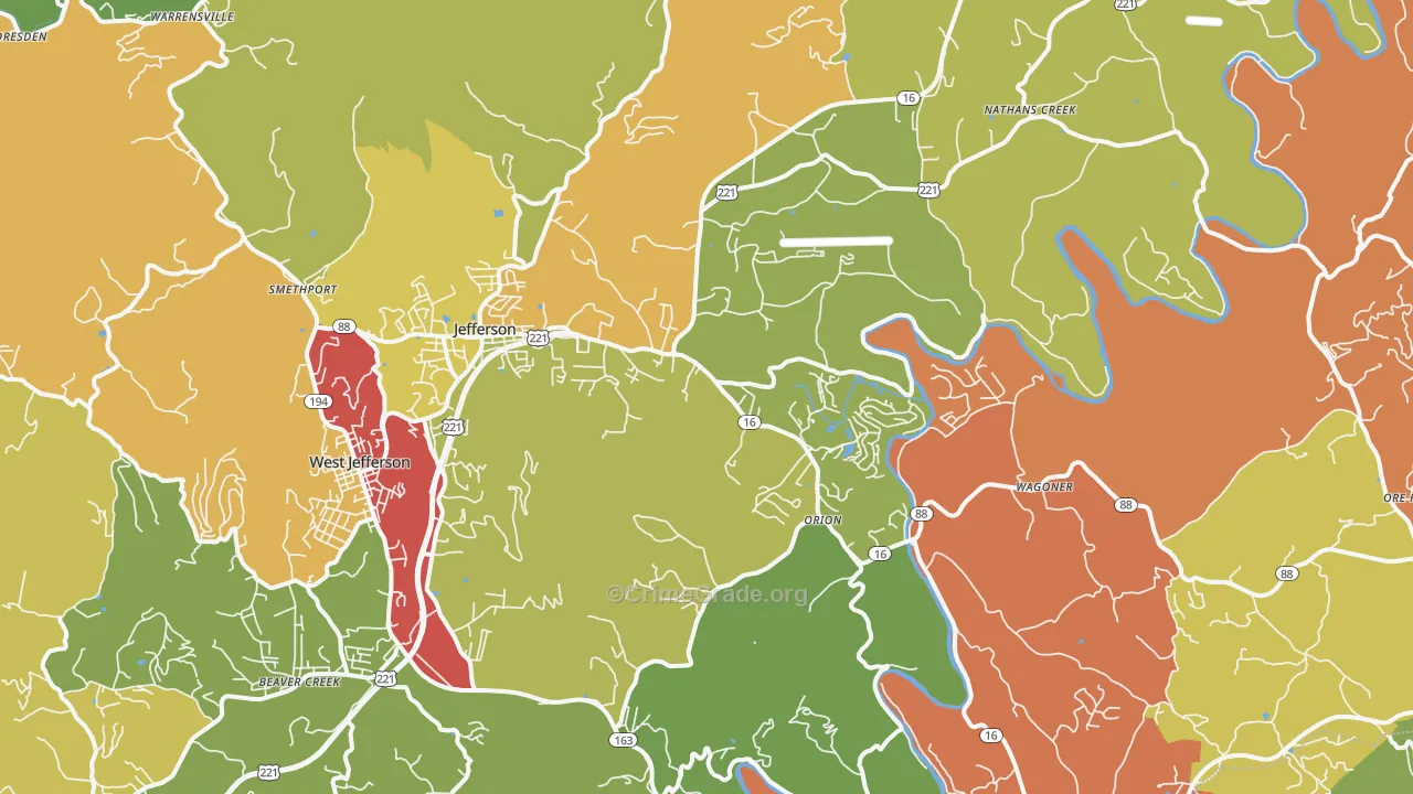 Jefferson, NC Map of Drug-Related Crime Rates