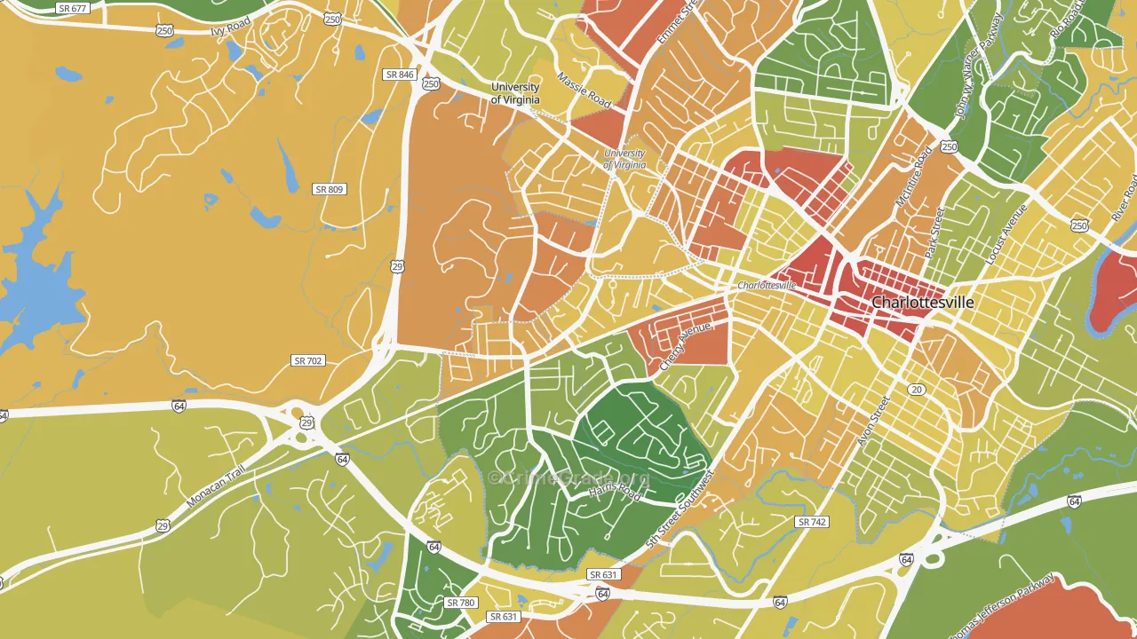 Jefferson Park, Charlottesville, VA Map of Drug-Related Crime Rates