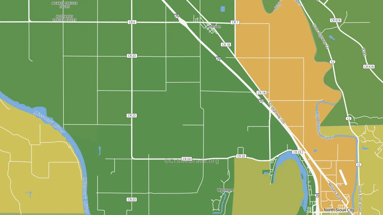 Jefferson, SD Map of Drug-Related Crime Rates