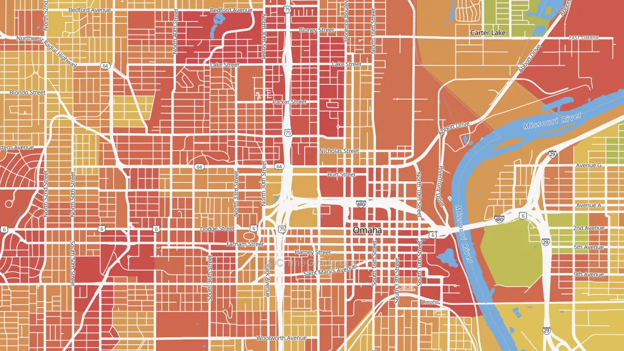Jefferson Square, Omaha, NE Map of Drug-Related Crime Rates