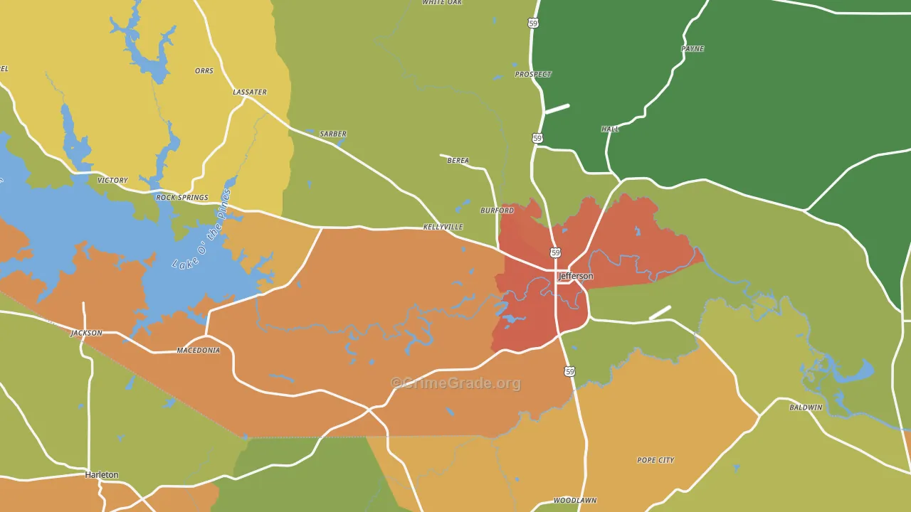 Jefferson, TX Map of Drug-Related Crime Rates