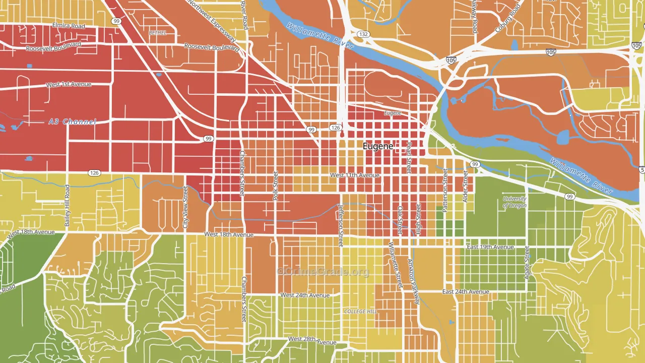 Jefferson Westside, Eugene, OR Map of Drug-Related Crime Rates