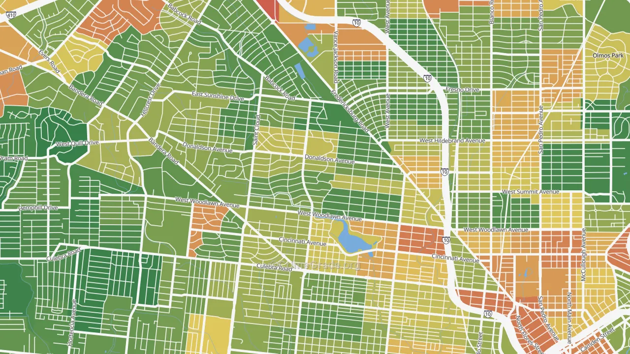 Jefferson-Woodlawn Lake, San Antonio, TX Map of Drug-Related Crime Rates
