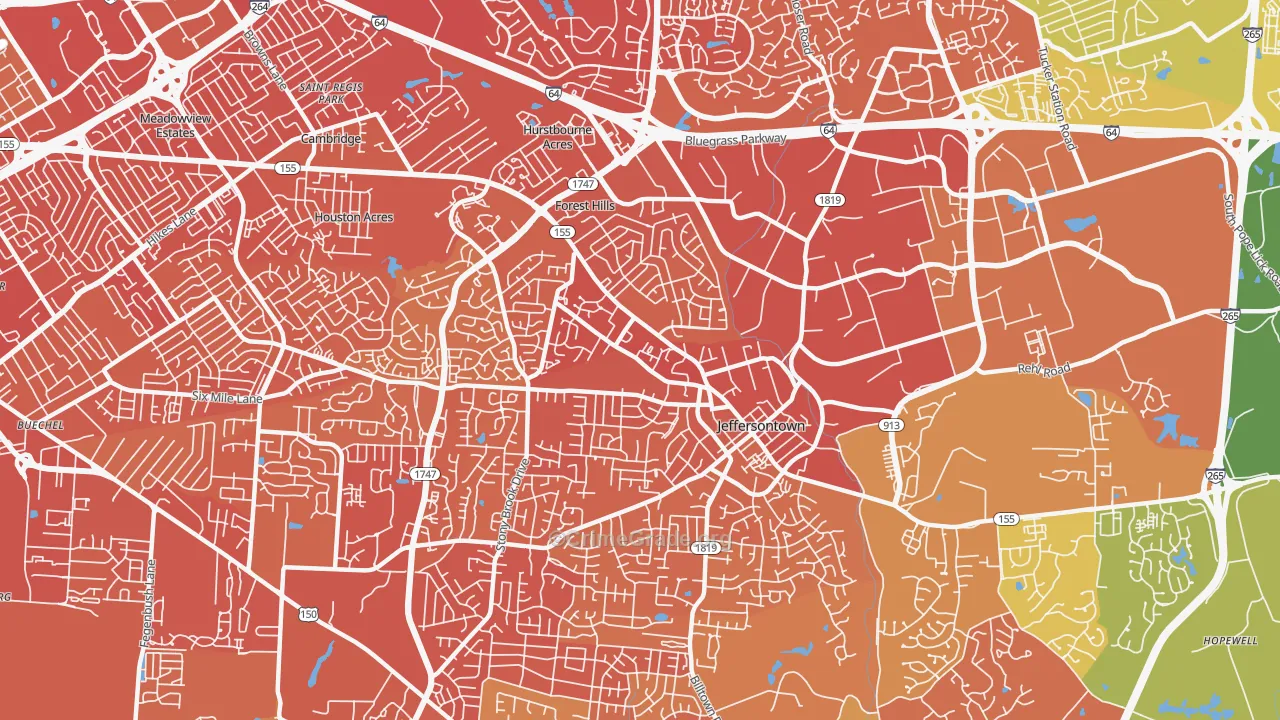 Jeffersontown, KY Map of Drug-Related Crime Rates