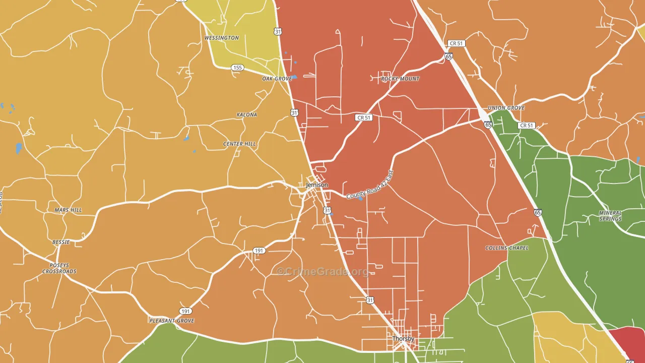 Jemison, AL Map of Drug-Related Crime Rates