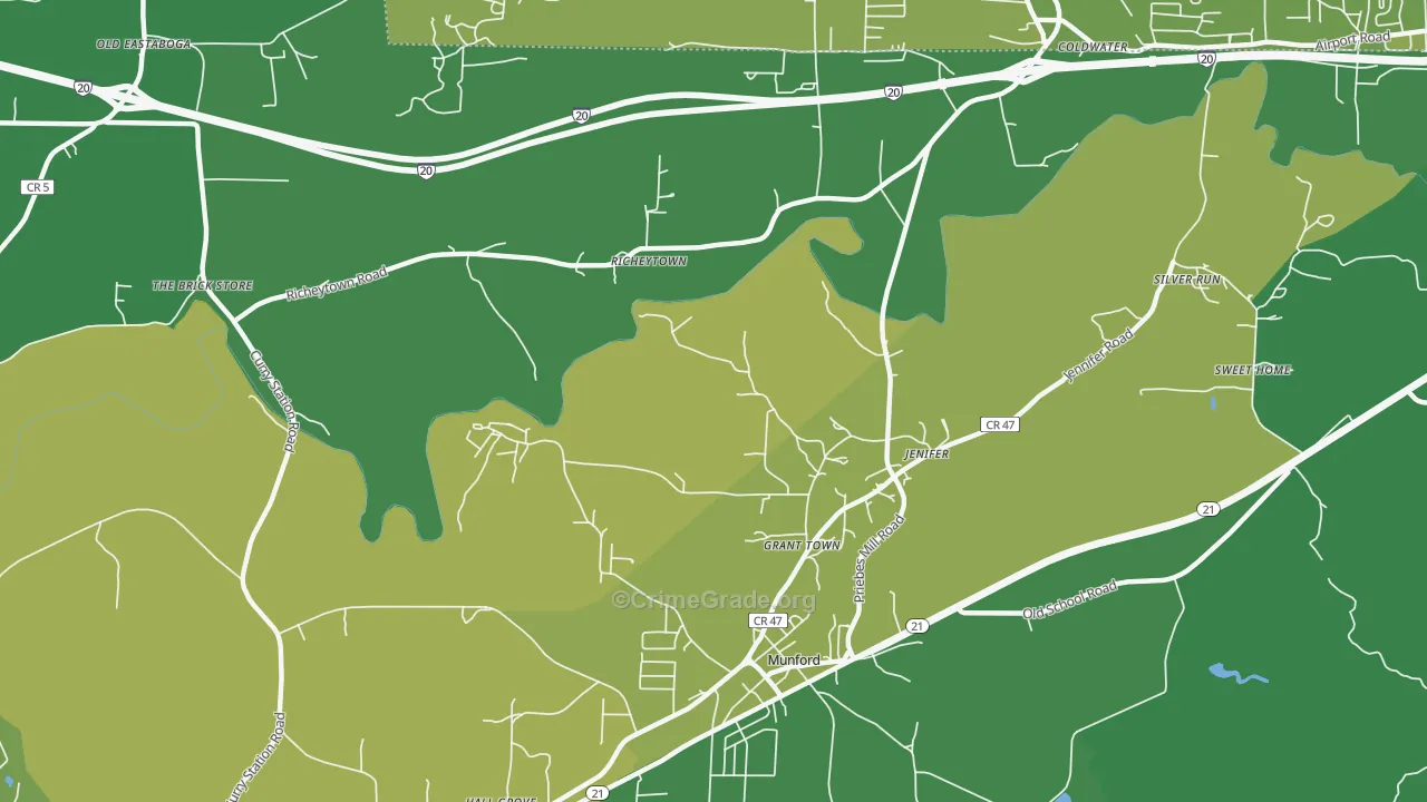 Jenifer, AL Map of Drug-Related Crime Rates
