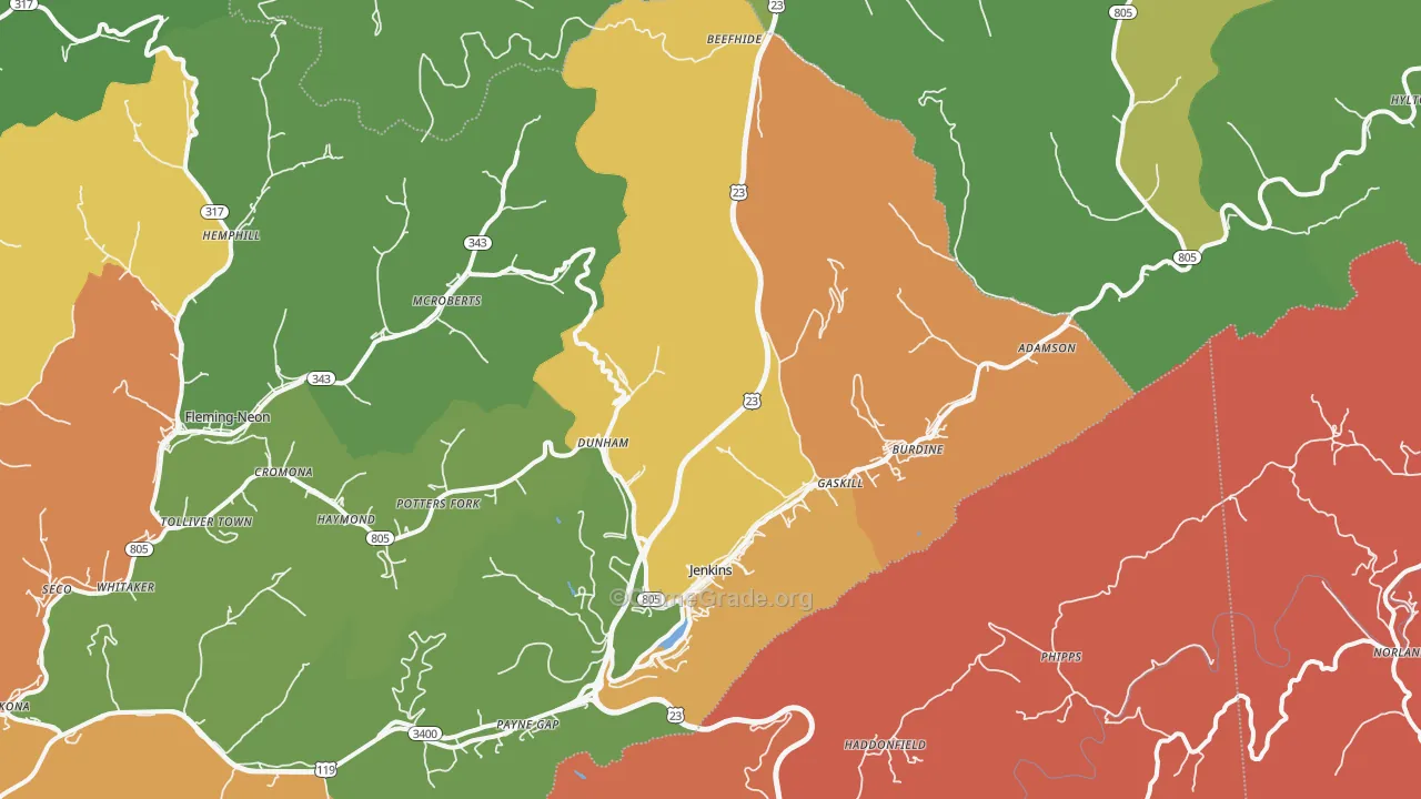Jenkins, KY Map of Drug-Related Crime Rates