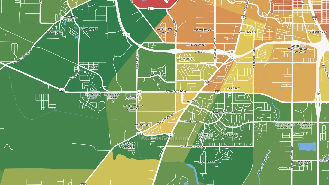 Jenkins-Pinecroft, Shreveport, LA Map of Drug-Related Crime Rates