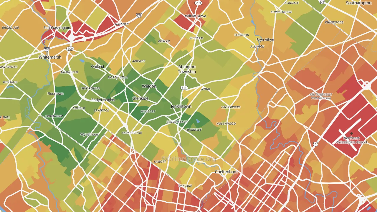 Jenkintown, PA Map of Drug-Related Crime Rates
