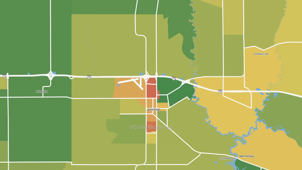 Jennings, LA Map of Drug-Related Crime Rates