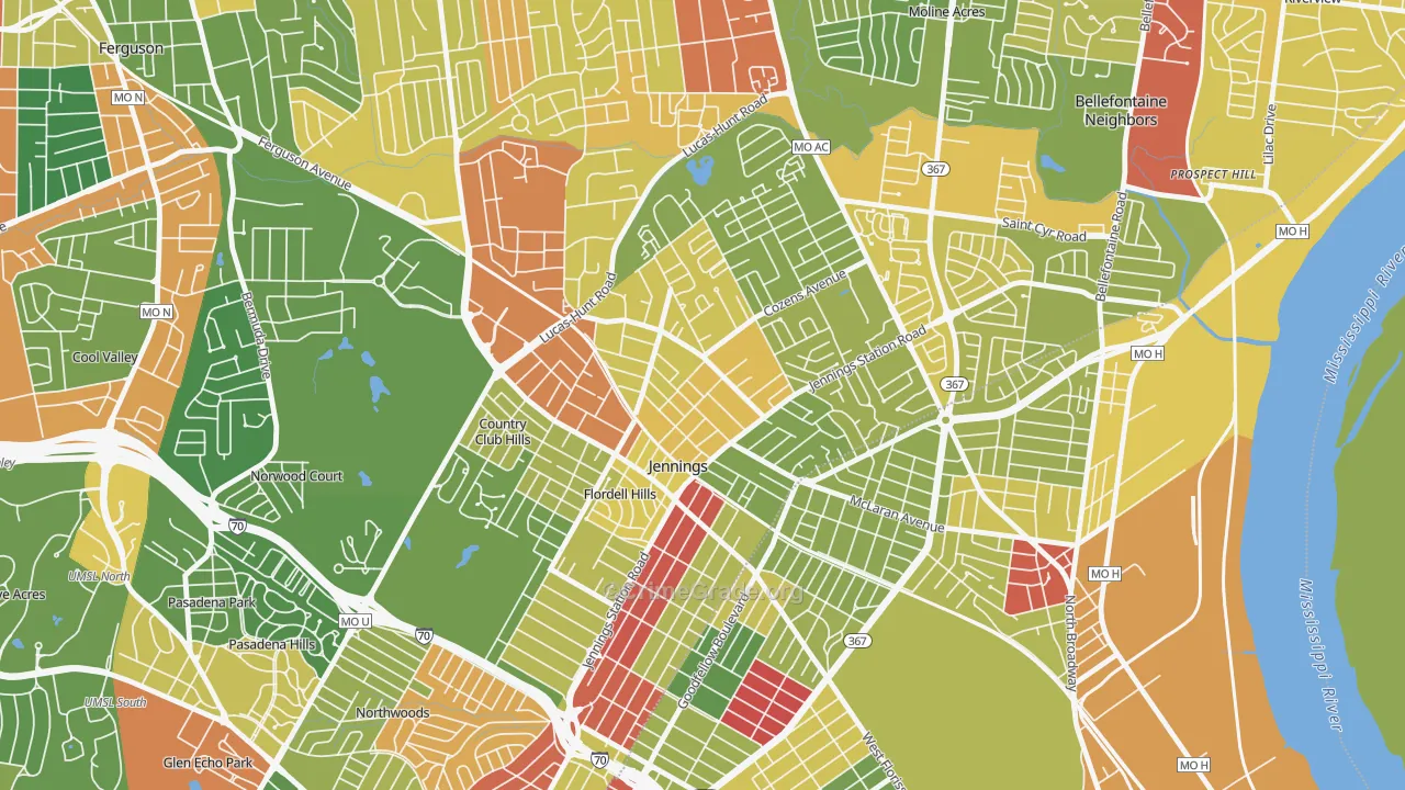 Jennings, MO Map of Drug-Related Crime Rates
