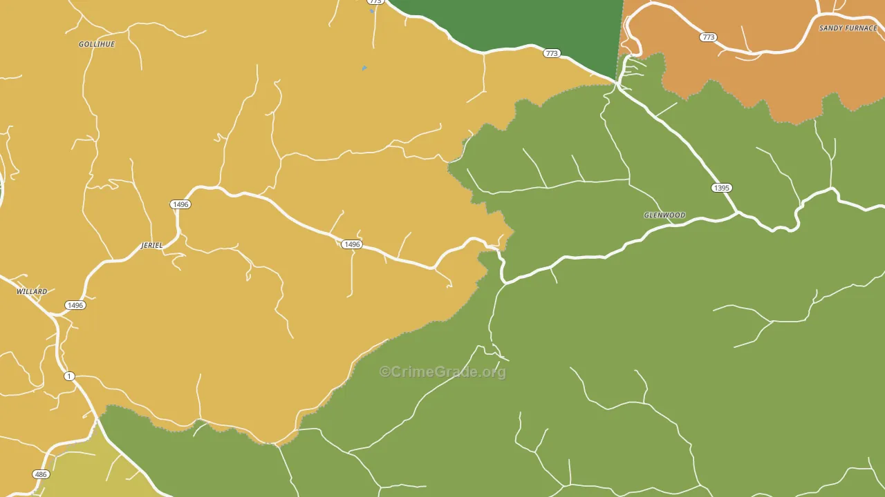 Jeriel, KY Map of Drug-Related Crime Rates