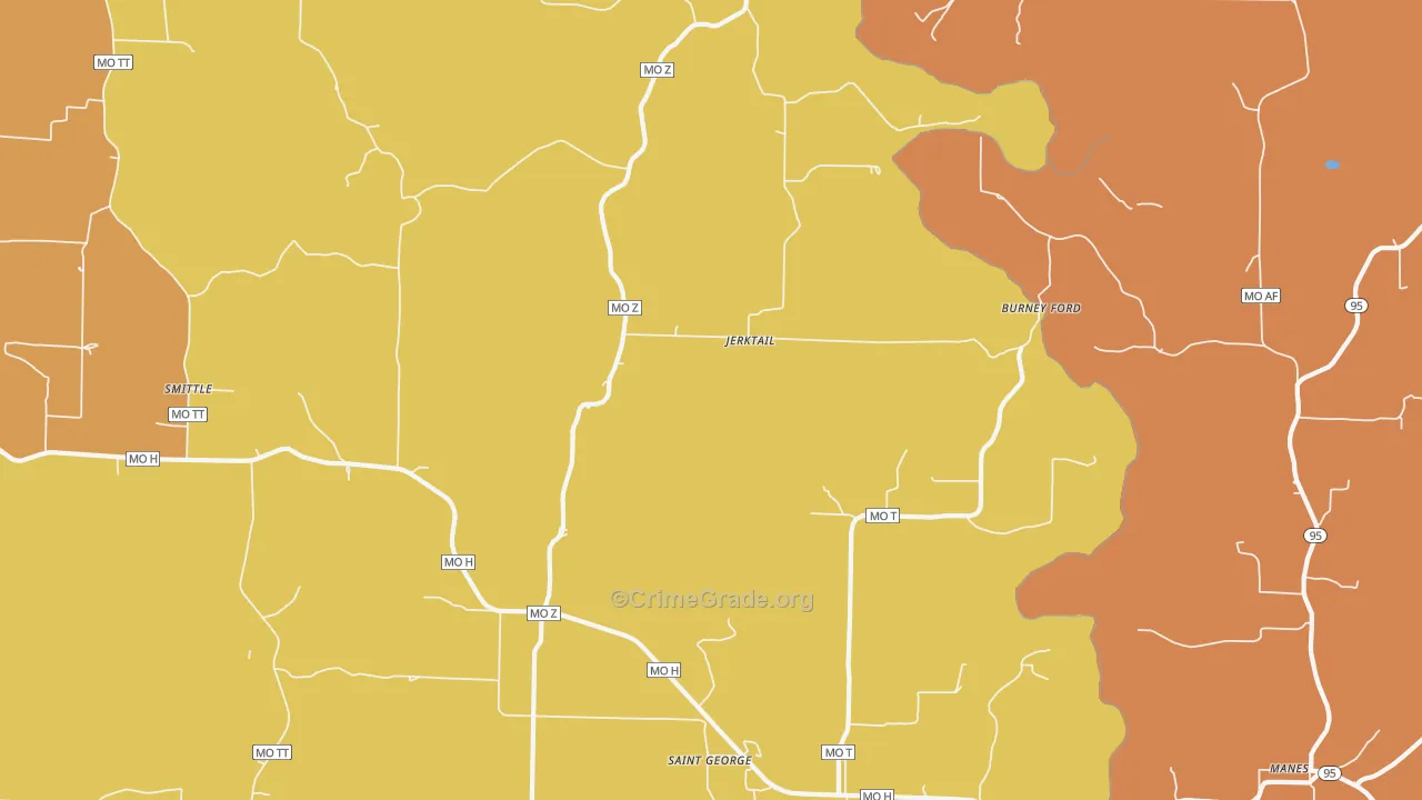 Jerktail, MO Map of Drug-Related Crime Rates