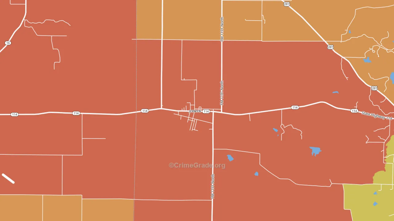 Jermyn, TX Map of Drug-Related Crime Rates
