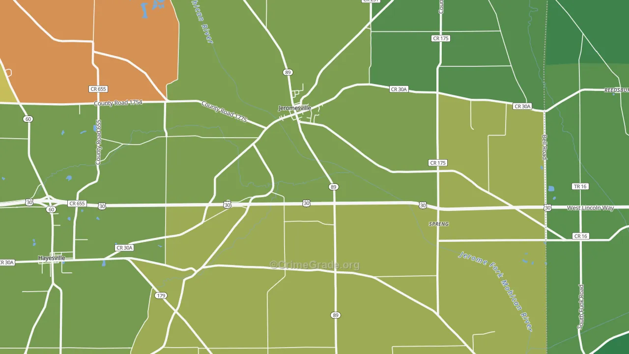 Jeromesville, OH Map of Drug-Related Crime Rates