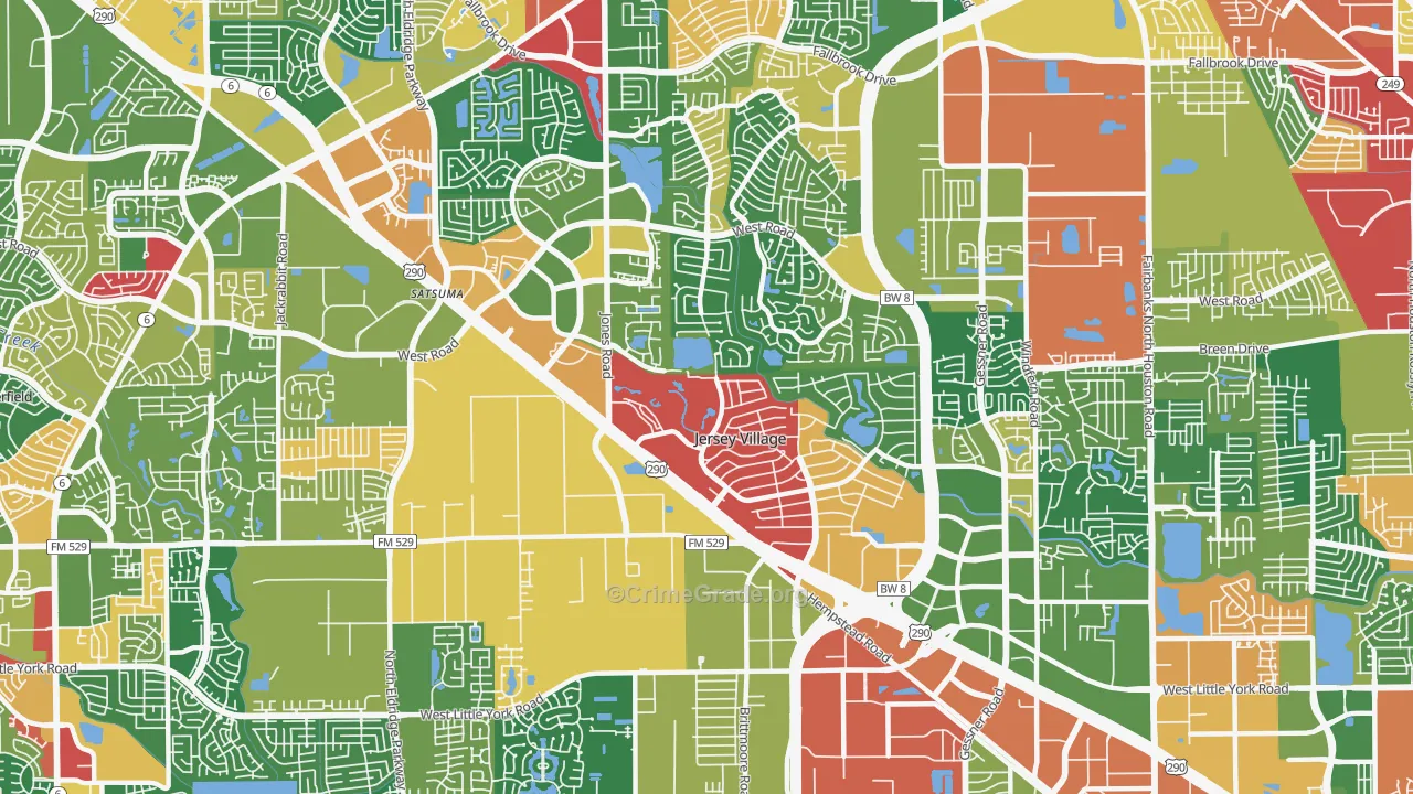 Jersey Village, TX Map of Drug-Related Crime Rates