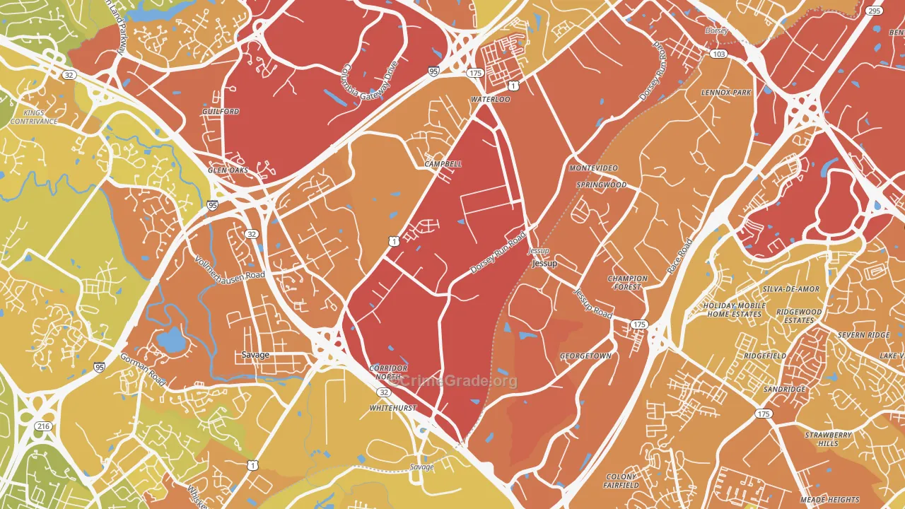Jessup, MD Map of Drug-Related Crime Rates