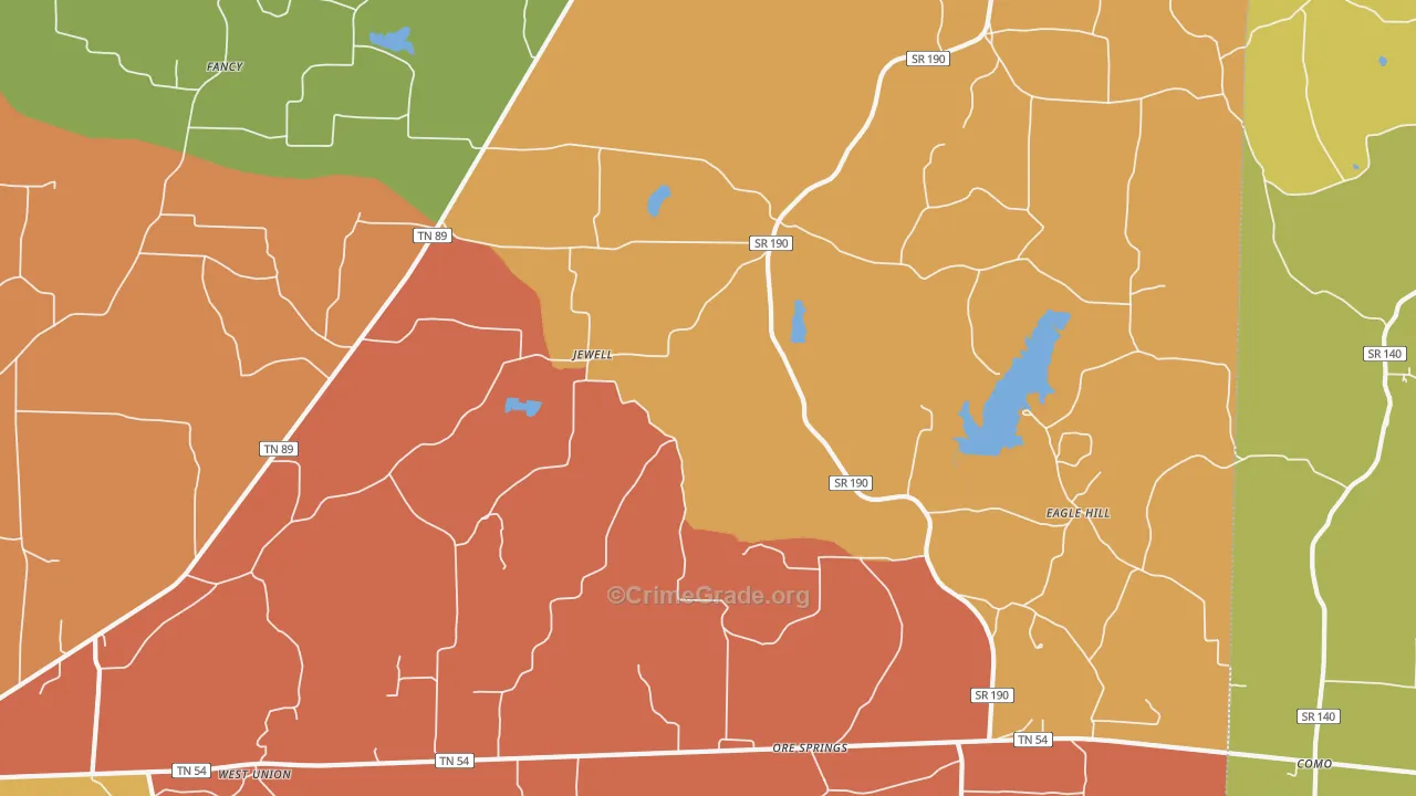 Jewell, TN Map of Drug-Related Crime Rates