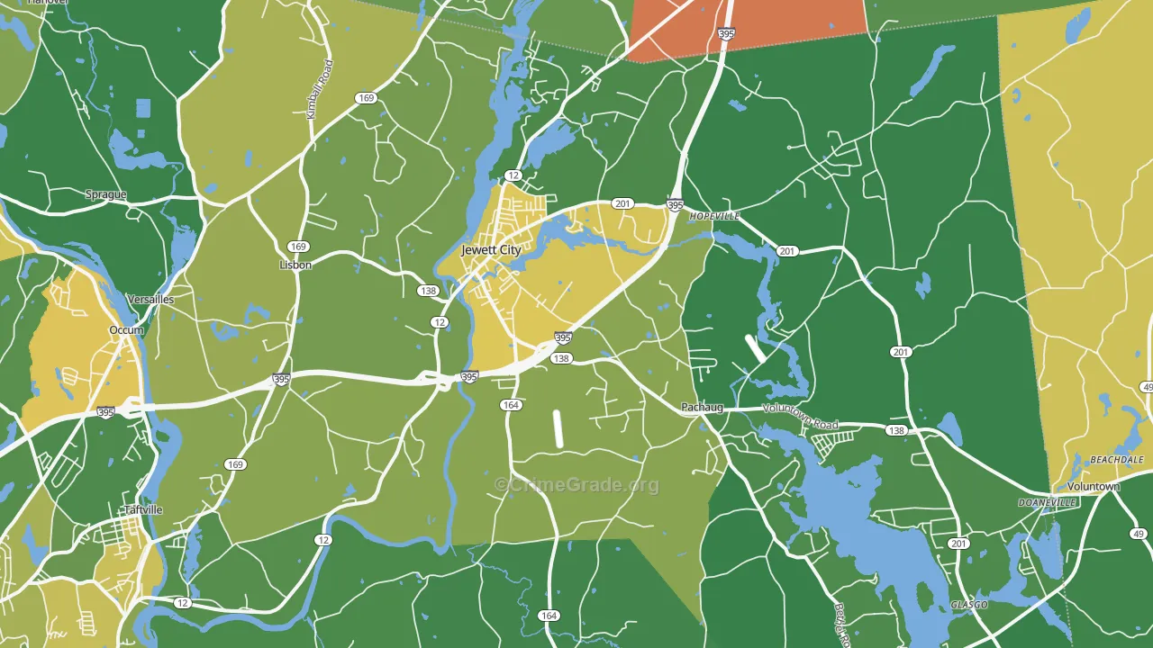 Jewett City, CT Map of Drug-Related Crime Rates