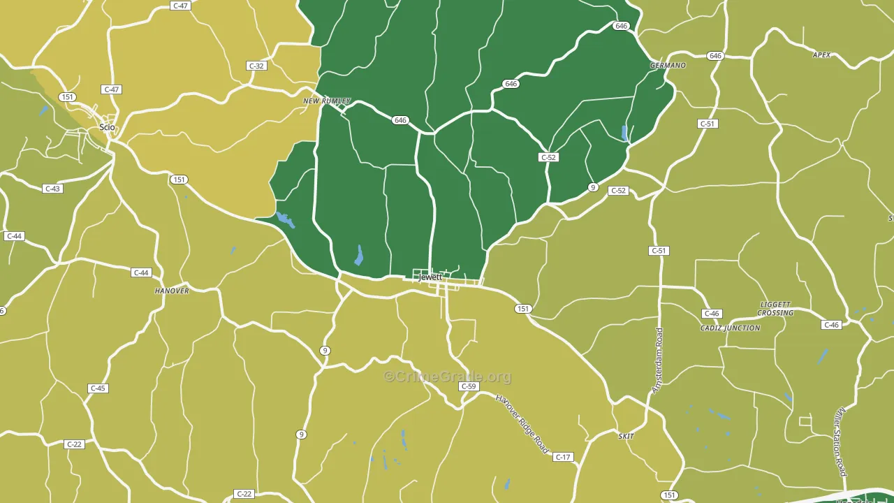 Jewett, OH Map of Drug-Related Crime Rates