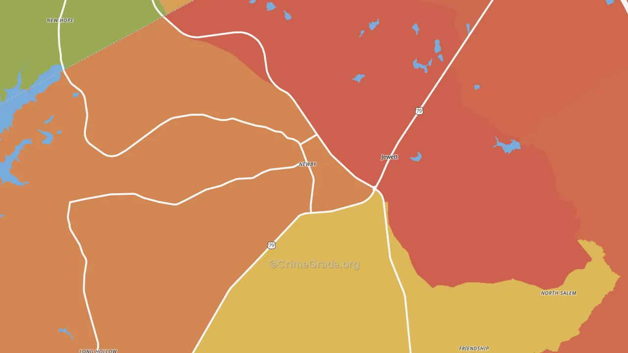Jewett, TX Map of Drug-Related Crime Rates