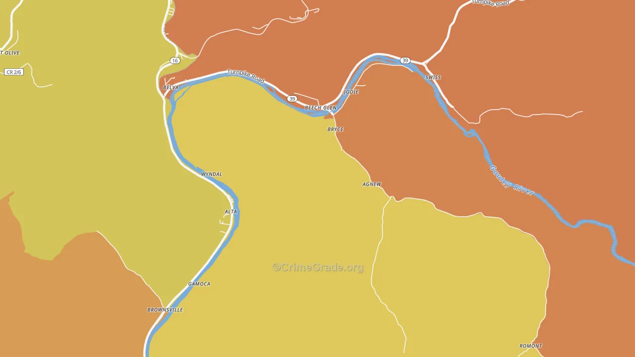 Jodie, WV Map of Drug-Related Crime Rates