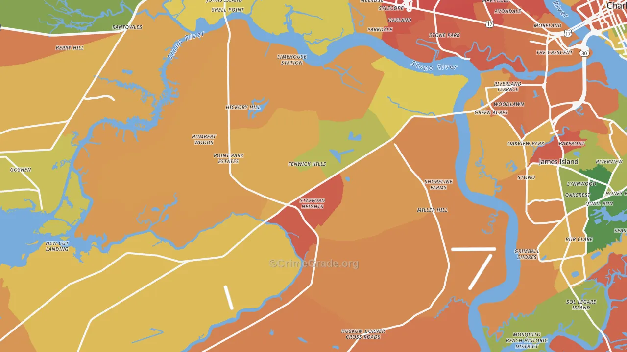 Johns Island, SC Map of Drug-Related Crime Rates