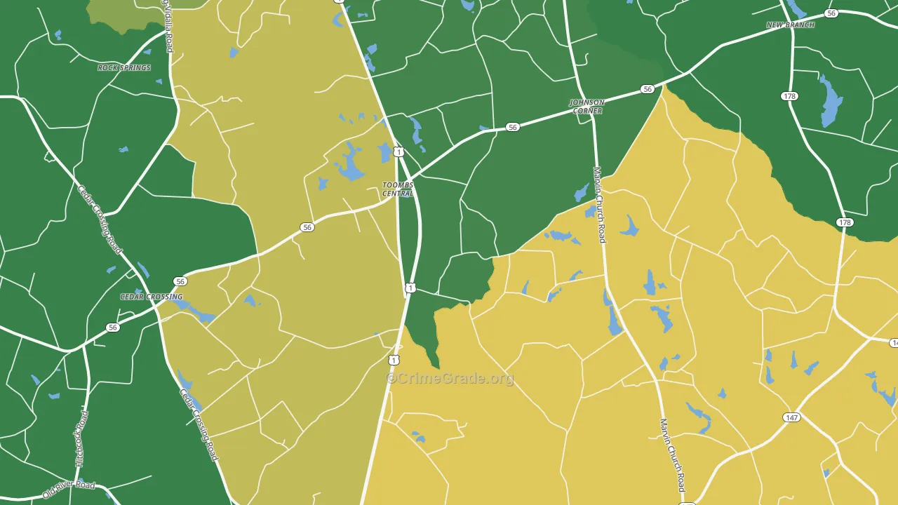 Johnson Corner, GA Map of Drug-Related Crime Rates