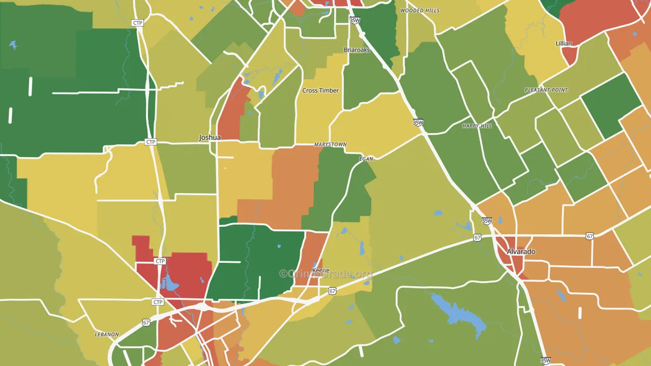 Johnson County, TX Map of Drug-Related Crime Rates