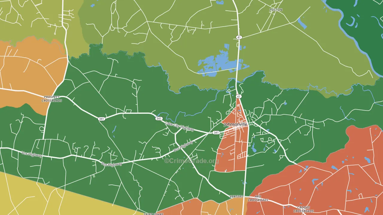 Johnsonville, SC Map of Drug-Related Crime Rates