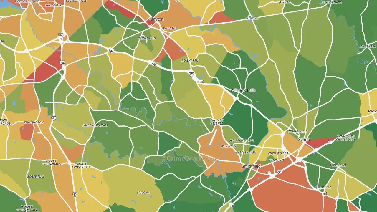 Johnston County, NC Map of Drug-Related Crime Rates