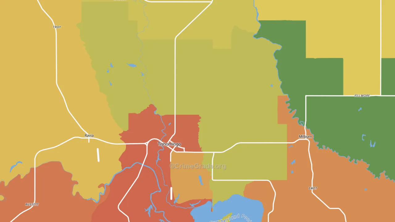 Johnston County, OK Map of Drug-Related Crime Rates