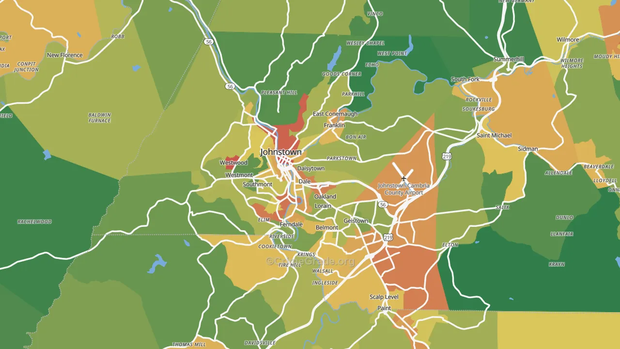 Johnstown, PA Map of Drug-Related Crime Rates