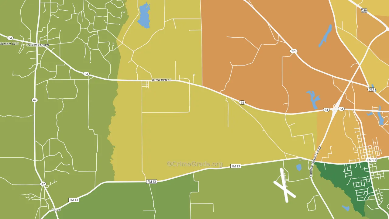 Joinerville, TX Map of Drug-Related Crime Rates
