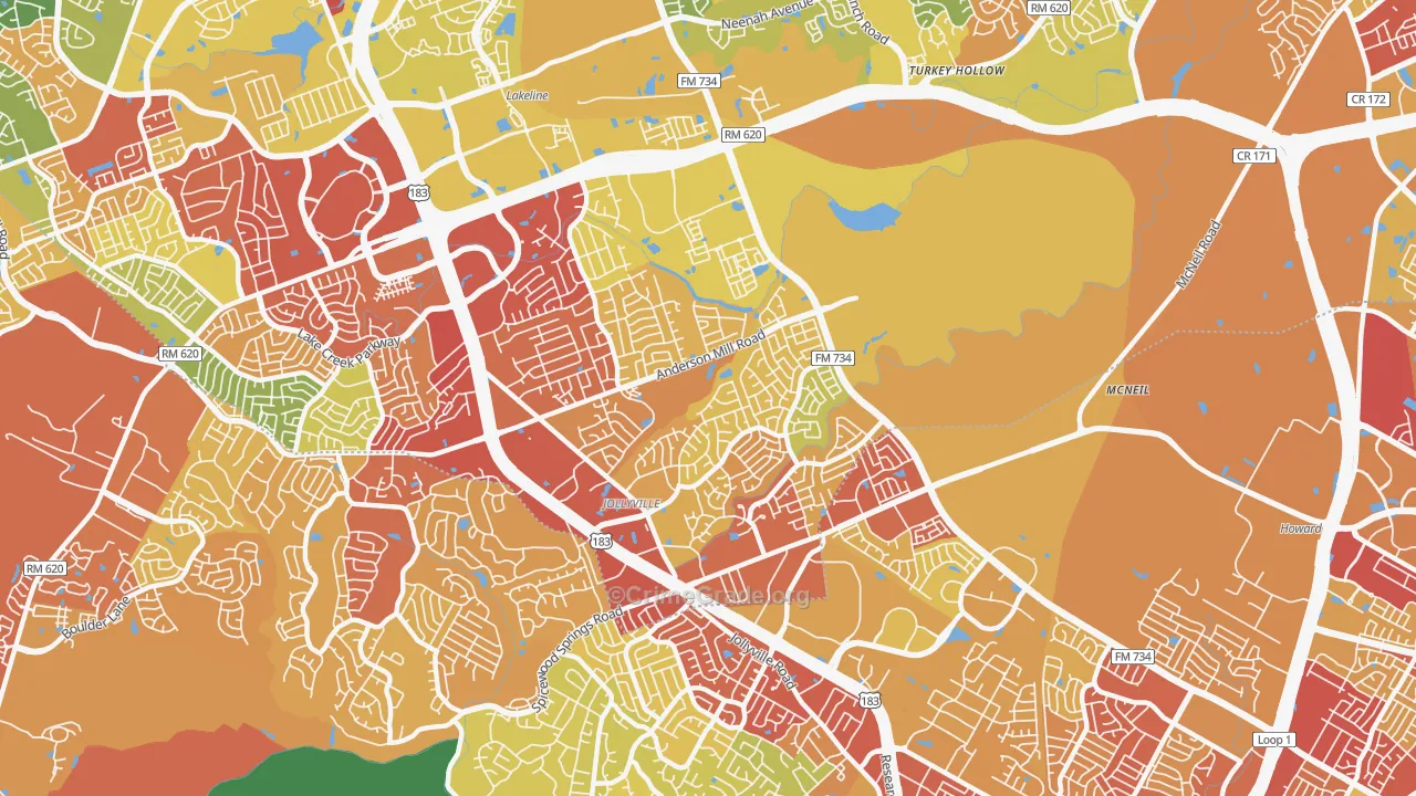 Jollyville, TX Map of Drug-Related Crime Rates
