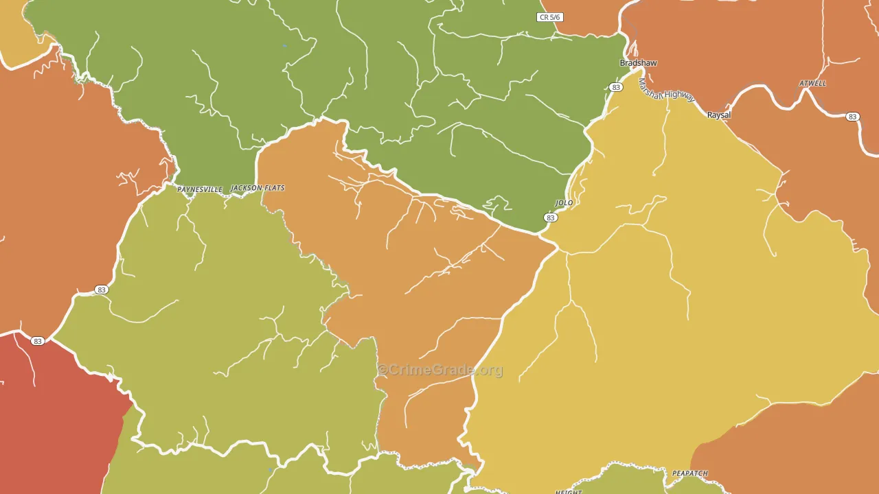 Jolo, WV Map of Drug-Related Crime Rates